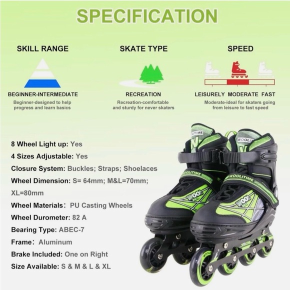 NEW IN BOX πΌ Wooltime Sports Light-up Inline Skates. Size XL. Adjustable. - Picture 4 of 8